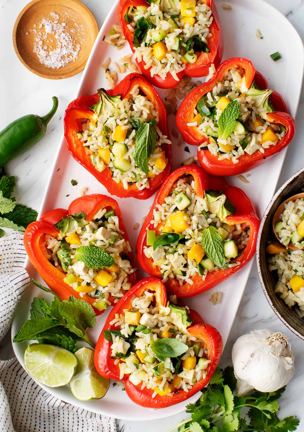 Platter of coconut rice-stuffed peppers